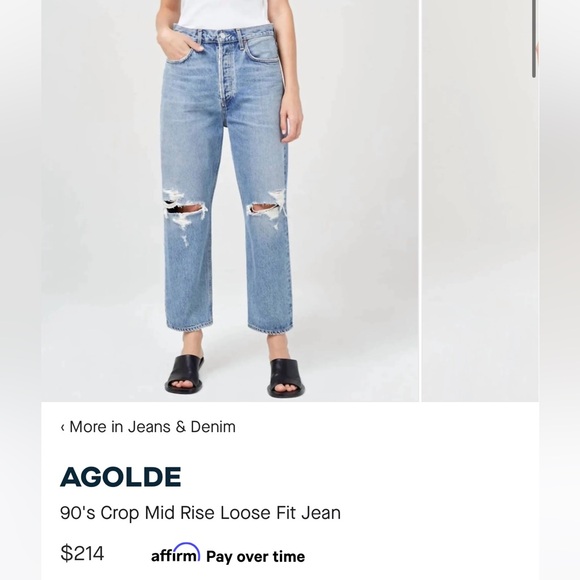 AGOLDE 90's Crop Mid Rise Loose Fit Jean - Blue Size 29 - Picture 1 of 4